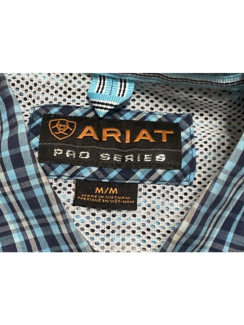 Ariat Pro Series Shirt Sz M Blue Plaid Button-Up Short Sleeve Cotton Blend - Picture 3 of 4